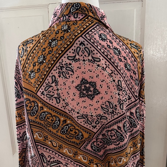 Farm Rio/Anthropologie Paisley Blouse in Pink and Brown sz XL - Picture 4 of 6